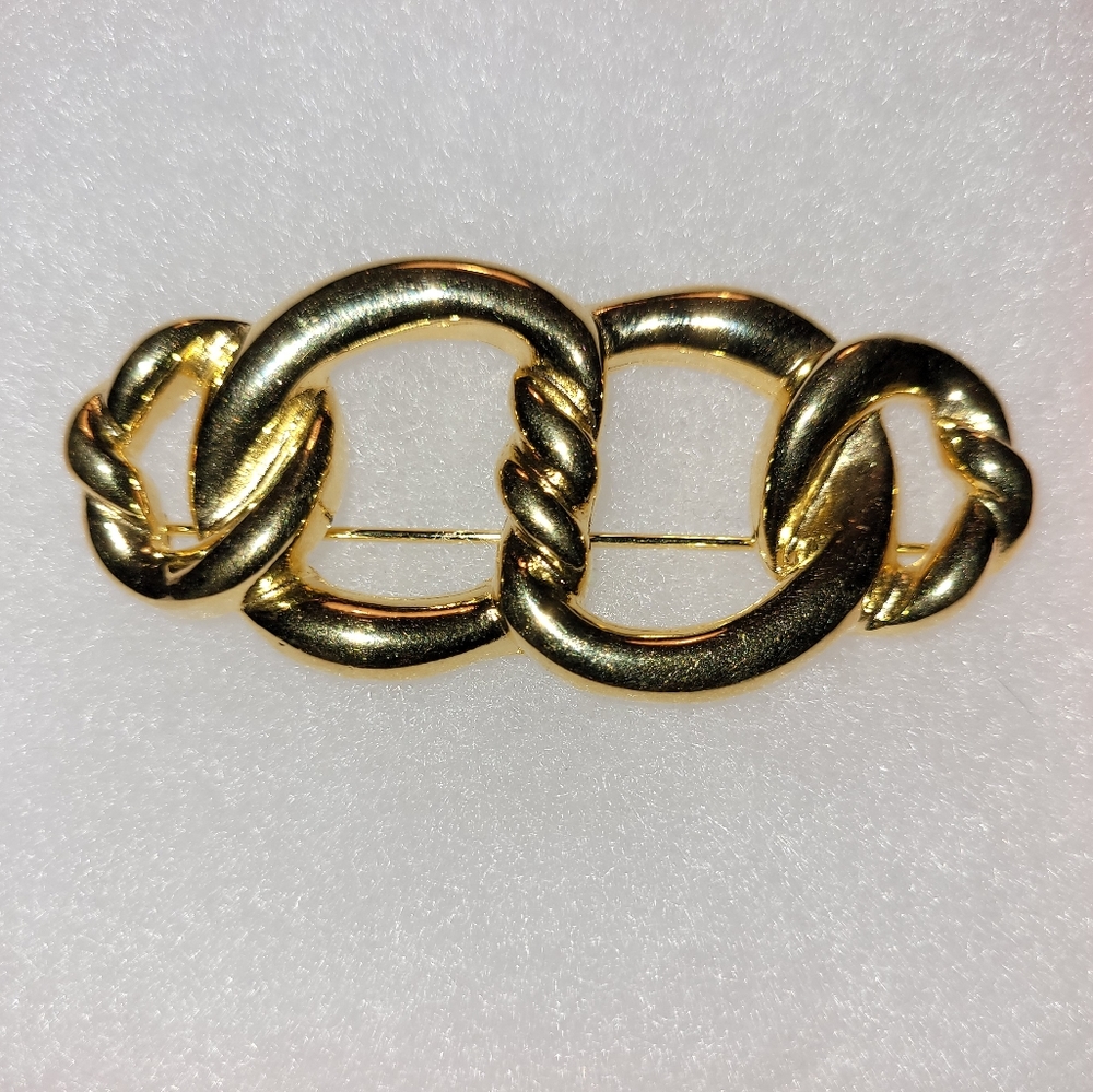 Vintage Lot Brooches:Brushed Gold-tone Bow with Crystals, Love Knot, Retro Swirl - Picture 6 of 10